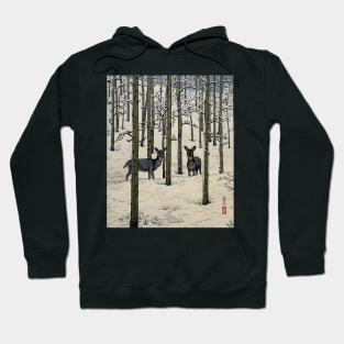 Nara deer in the snow - Japanese Vintage Art Ukiyo-e Hoodie